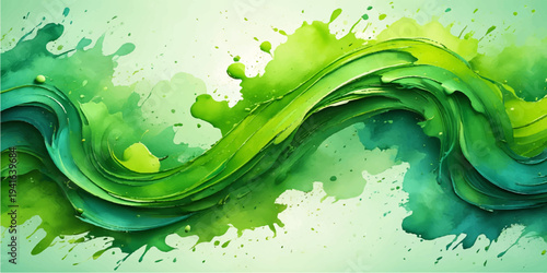 Abstract green watercolor background featuring an artistic paint splash design with grunge texture and liquid ink waves for a nature inspired wallpaper element