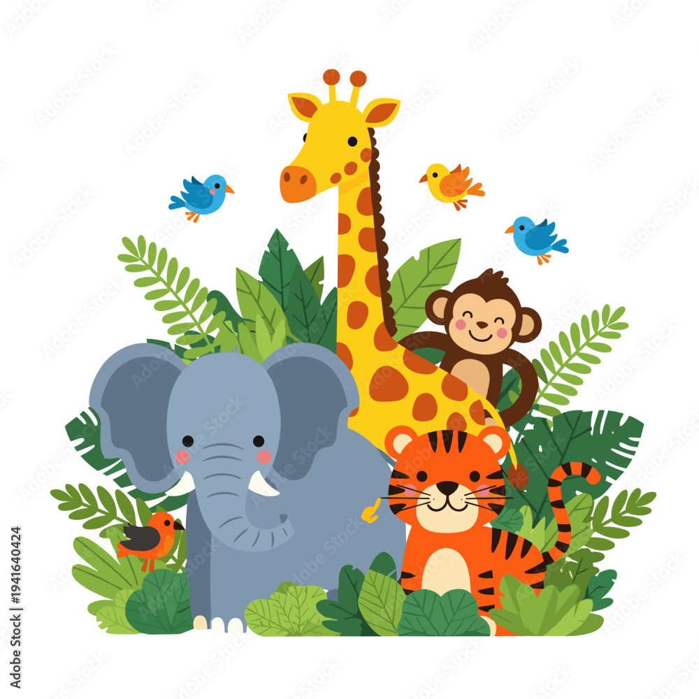 Obraz premium Cute Jungle Animals Cartoon Characters