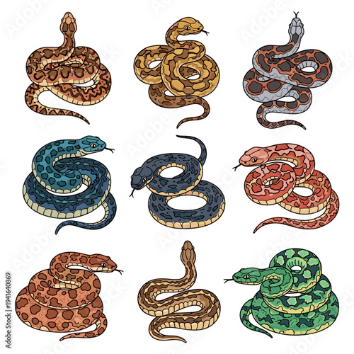 Collection of Different Snake Species Icons
