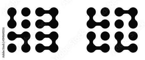 Set black meta balls isolated on white background. Modern contemporary geometric shapes and elements. Meta ball pattern. Rounded design elements for logo, icon, tag, emblem, poster. 