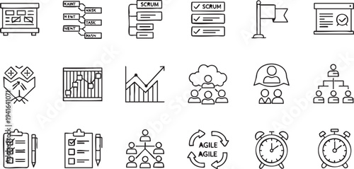 Black and white representing project management and team collaboration concepts scrum
