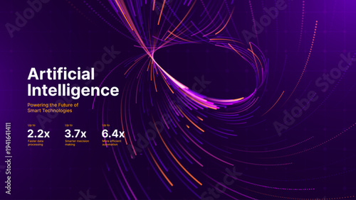 Modern Tech Illustration Highlighting Purple Data Lines As Fiber Optic Pathways For AI Systems, Emphasizing Speed And Internet Connectivity.