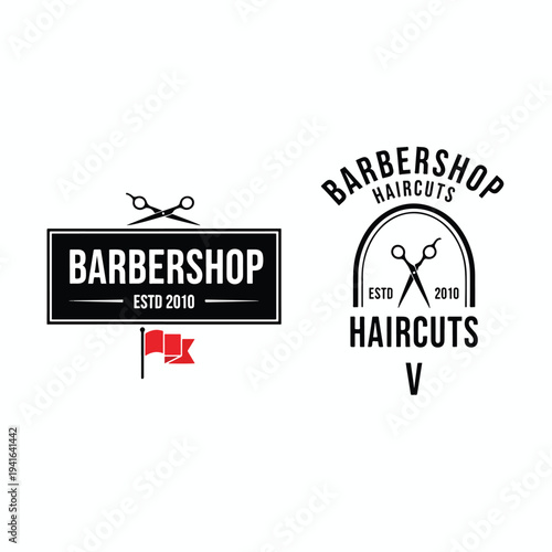 Vintage Barber Shop Haircuts Logo Design Set: Classic Grooming Business Emblems Vector