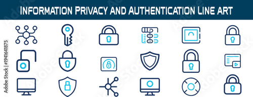 Digital Asset Protection element and Encryption Outline silhouettes bundle