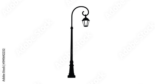 Simple black street lamp design against a white background silhouette