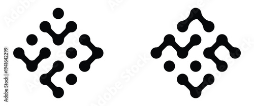 Abstract geometric figures of connected molecules. Pattern of black meta balls isolated on white background. Seamless horizontal border design element with fluid shapes and floating circular ink blobs