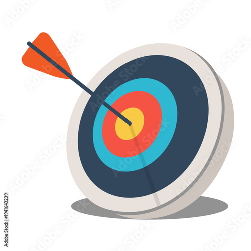 Target with arrow cartoon for successful business strategy,, objective and focus concept, find problem solution, goal achievement, hitting aim, bullseye symbol and accuracy,