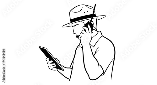 Park Ranger with Radio and Tablet