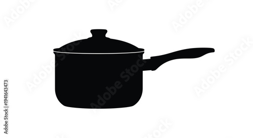 Black saucepan with handle and lid a stark visual silhouette