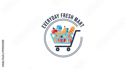 Everyday Fresh Mart Shopping Cart Logo Design.