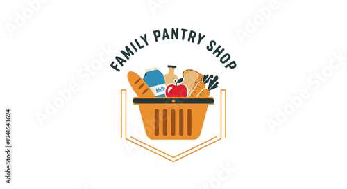 Family Pantry Shop Grocery Basket Logo Design.