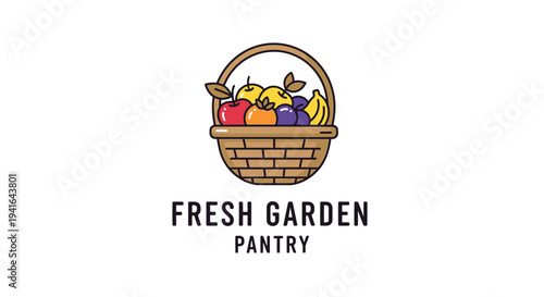 Illustration of a Basket Full of Fresh Fruit.