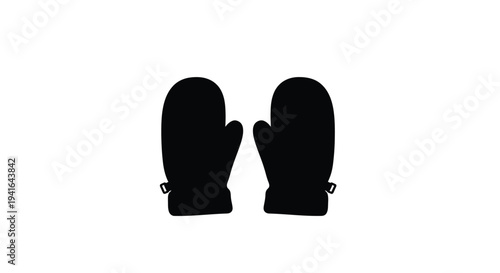 Black mittens displayed against a white background a simple silhouette