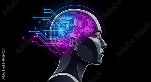 Futuristic Human Brain with Digital Circuitry and Neural Network.