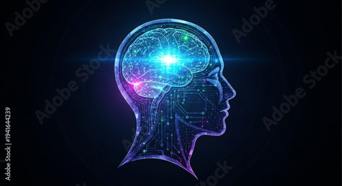 Digital Human Brain Neural Network Illustration.