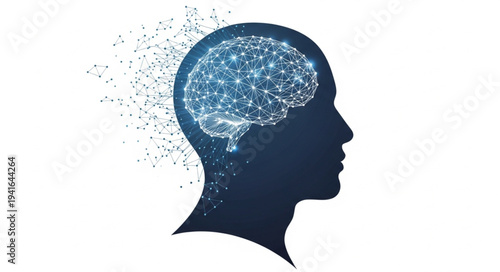 Silhouette of Human Head with Brain Illustration.