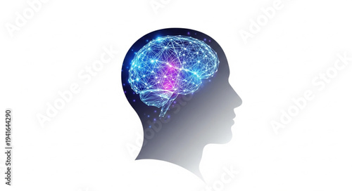 Silhouette of Human Head with Brain Illustration.