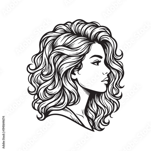 Vector illustration of a woman's head with long wavy hair