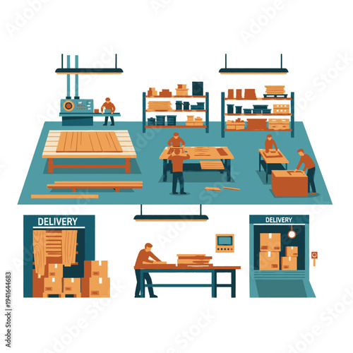 Warehouse Workers Processing Packages and Parcels.