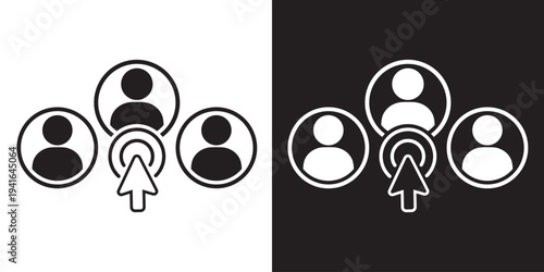 Digital user selection icon with a target click cursor. Mouse arrow pointing at a profile avatar among a group. Ideal for HR software, recruitment, and user management UI design.