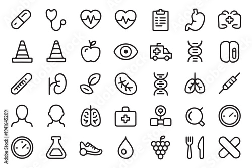 Medical and healthcare outline icons set line style health and medicine symbols collection human organ signs