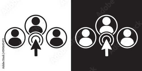 Digital user selection icon with a target click cursor. Mouse arrow pointing at a profile avatar among a group. Ideal for HR software, recruitment, and user management UI design.