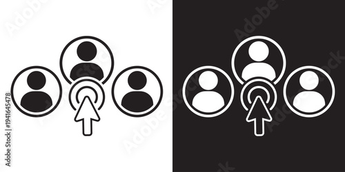 Digital user selection icon with a target click cursor. Mouse arrow pointing at a profile avatar among a group. Ideal for HR software, recruitment, and user management UI design.