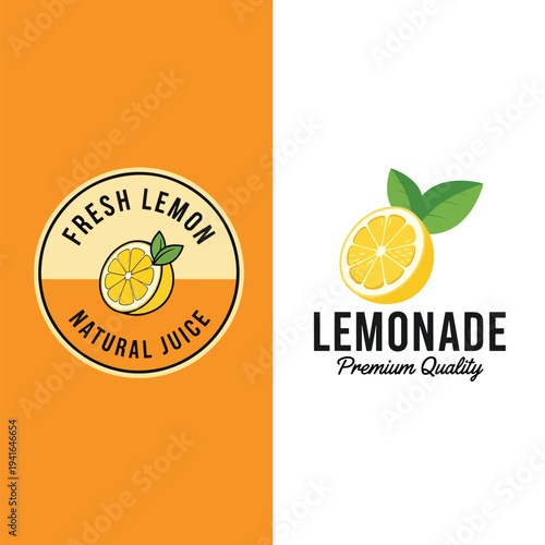 Vector graphic designs for fresh lemon juice and premium quality lemonade labels