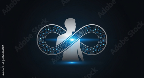 Digital Human Brain Infinity Symbol Technology Concept.
