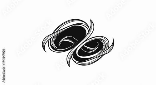 Abstract black and white swirling brush stroke design