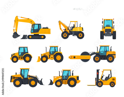 Construction Heavy Equipment Vector Illustration Set