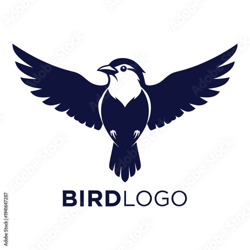 Navy blue bird logo flying with spread wings and white details icon
