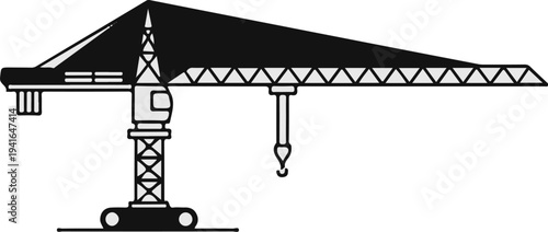 Black and white illustration of a construction tower crane