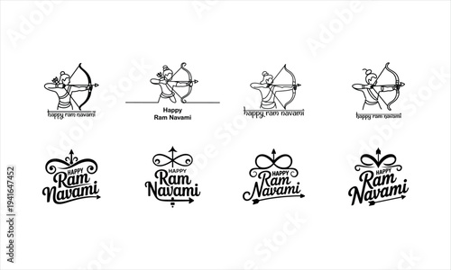 Collection of Ram Navami calligraphy and line art icons Keywords: Ram Navami, Happy Ram Navami