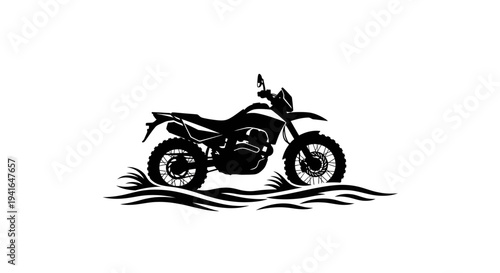 Silhouette of a dirt bike riding through grass, off-road adventure, motocross icon