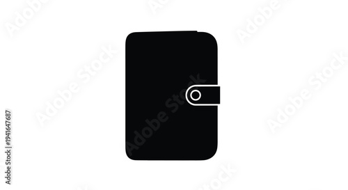 A black wallet with a snap closure a simple silhouette