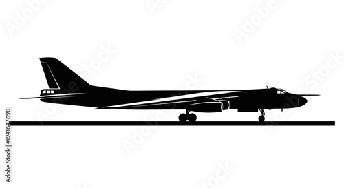 Silhouette of a large bomber airplane on a runway