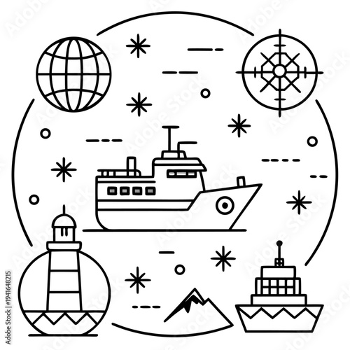 Explore the essence of nautical navigation with this illustrative artwork, encompassing the ship's journey, exploration, and adventure.