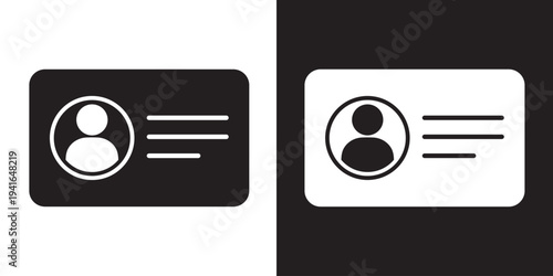 Modern outline ID card icon with profile picture and text lines. Symbolizes personal identification, employee badge, membership card, driver's license, and digital identity verification.