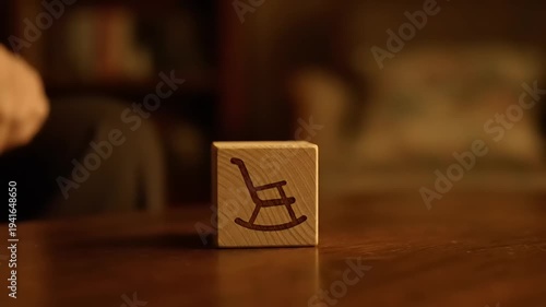 Hand Placing Wooden Block on Table.