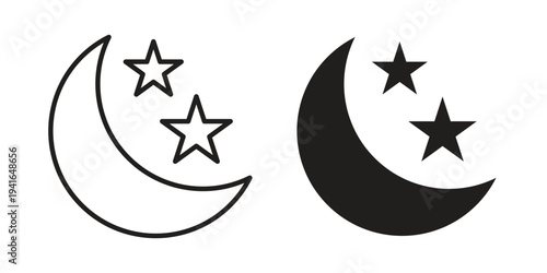 Moon stars icon concept. Silhouette, glyph symbol. Isolated design.