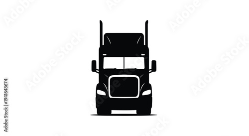 Front view of a large semi truck a striking black silhouette