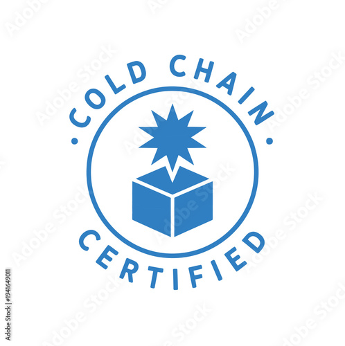 Cold Chain Certified Badge Icon with Snowflake Symbol for Refrigerated Logistics