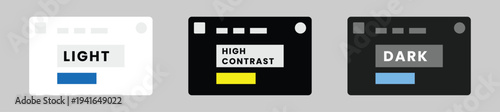 Light, dark and high contrast interface theme selection banner. Accessibility settings vector. Modern UI design asset for app onboarding, software customization, web dashboards, presentations. Color