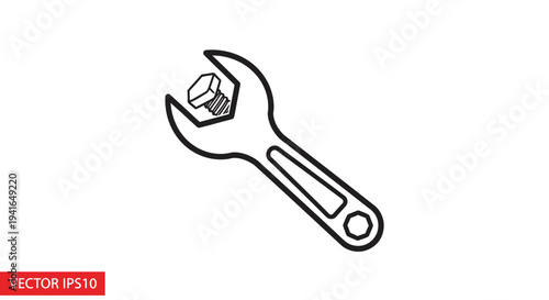 Adjustable Wrench Tool Icon Illustration.