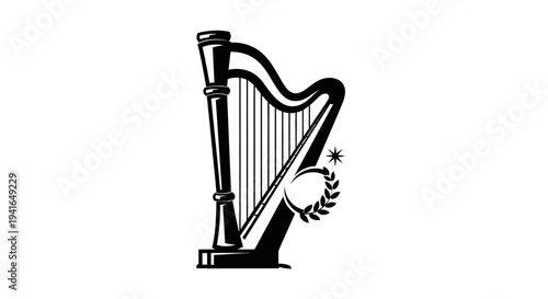 Black and White Illustration of Harp.