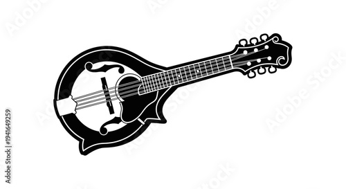 Black and White Mandolin Illustration.