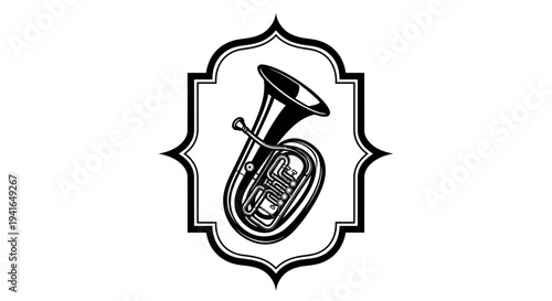 Black and White Illustration of Tuba.