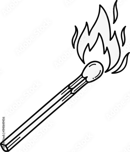 Burning matchstick with flames