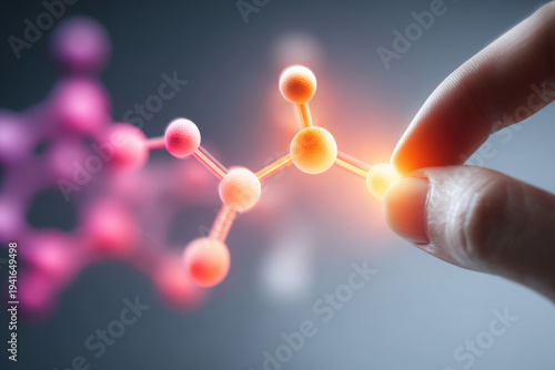 Molecular interaction study laboratory scientific visualization digital space close-up chemistry exploration